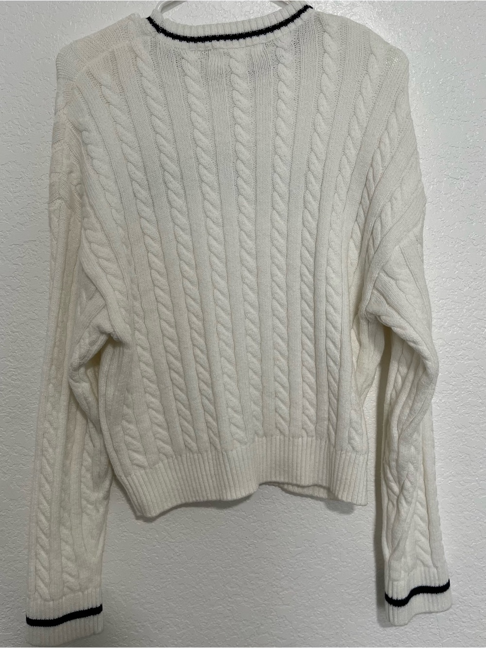 California Cable Knit Sweater XL Cream White Navy Blue PreppyCore Pullover - Picture 8 of 8